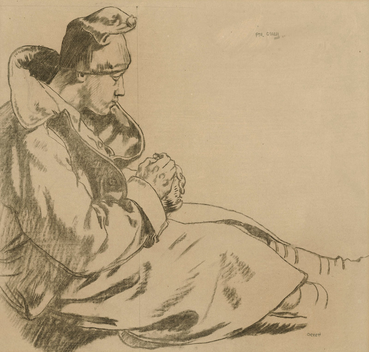 Private Green Sketch for Soldiers at the Front Resting circa 1917