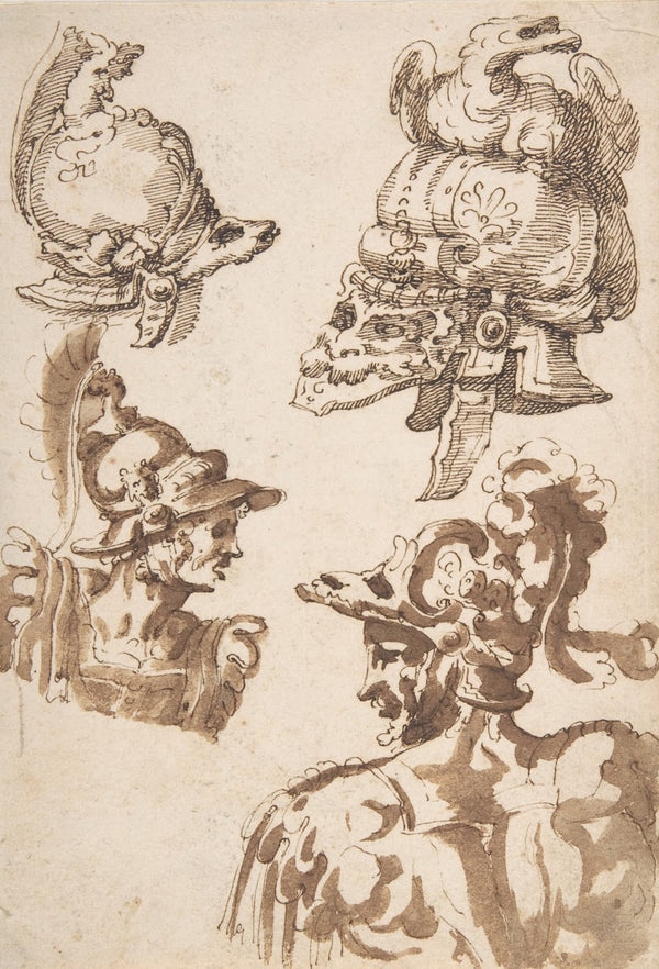 Studies of Two Helmets and of Two Soldiers Wearing Helmets 155388