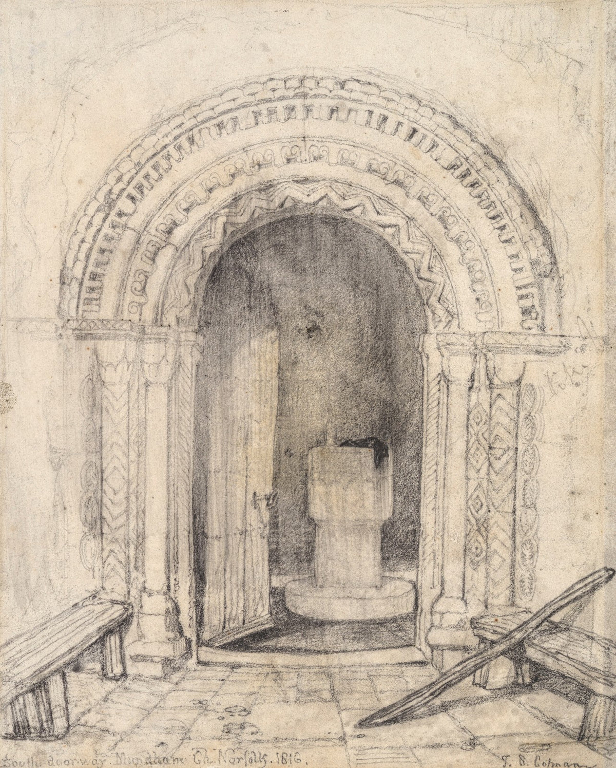 South doorway Mundham church Norfolk 1816