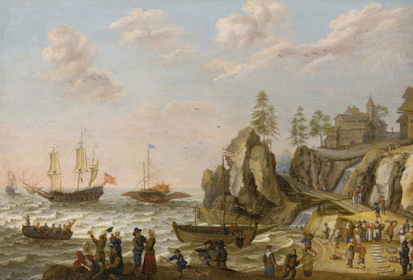 A Coastal Landscape With A Galley An English Galley Frigate And A Rowing Boat In
