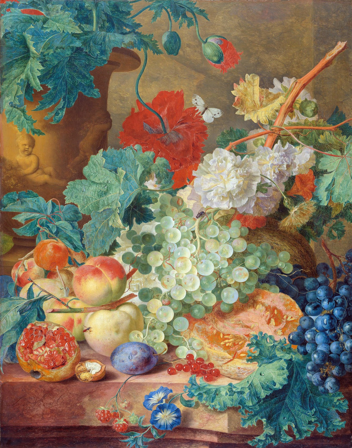 Still Life with Flowers and Fruit c 1728