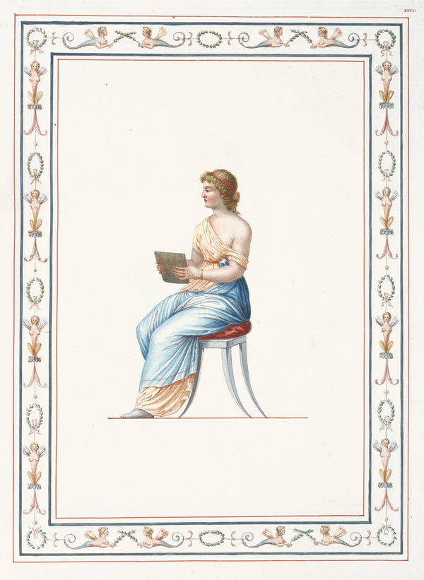 Woman in classical dress reading 1783