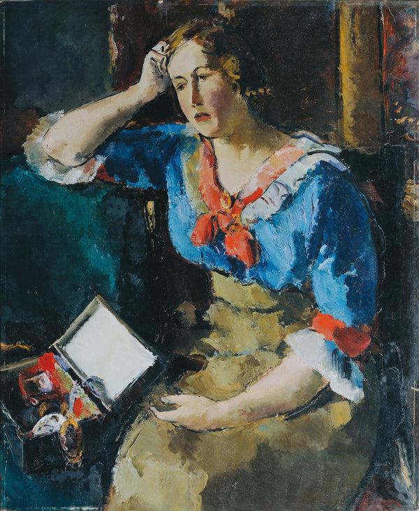 Sitzende Dame In Blauer Bluse 1912