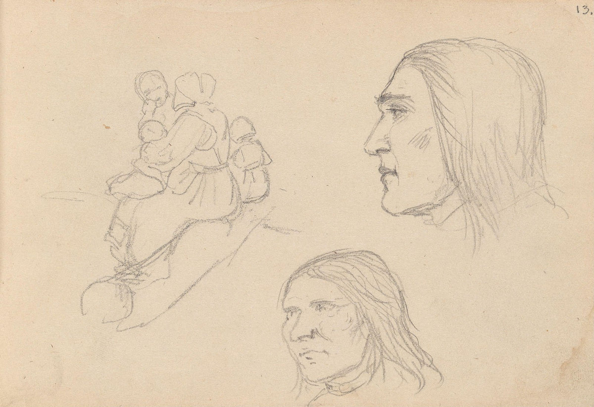Figurgruppe to studier av mannshode 1852