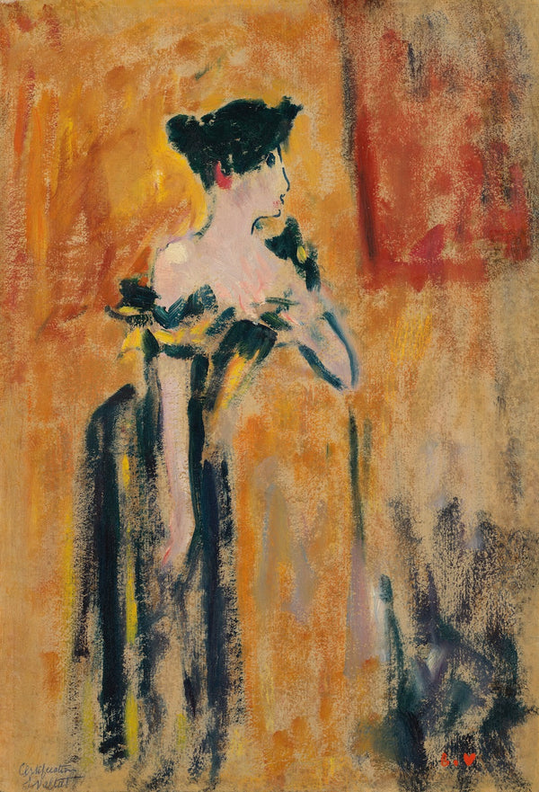 Brune à la robe noire et jaune 1895