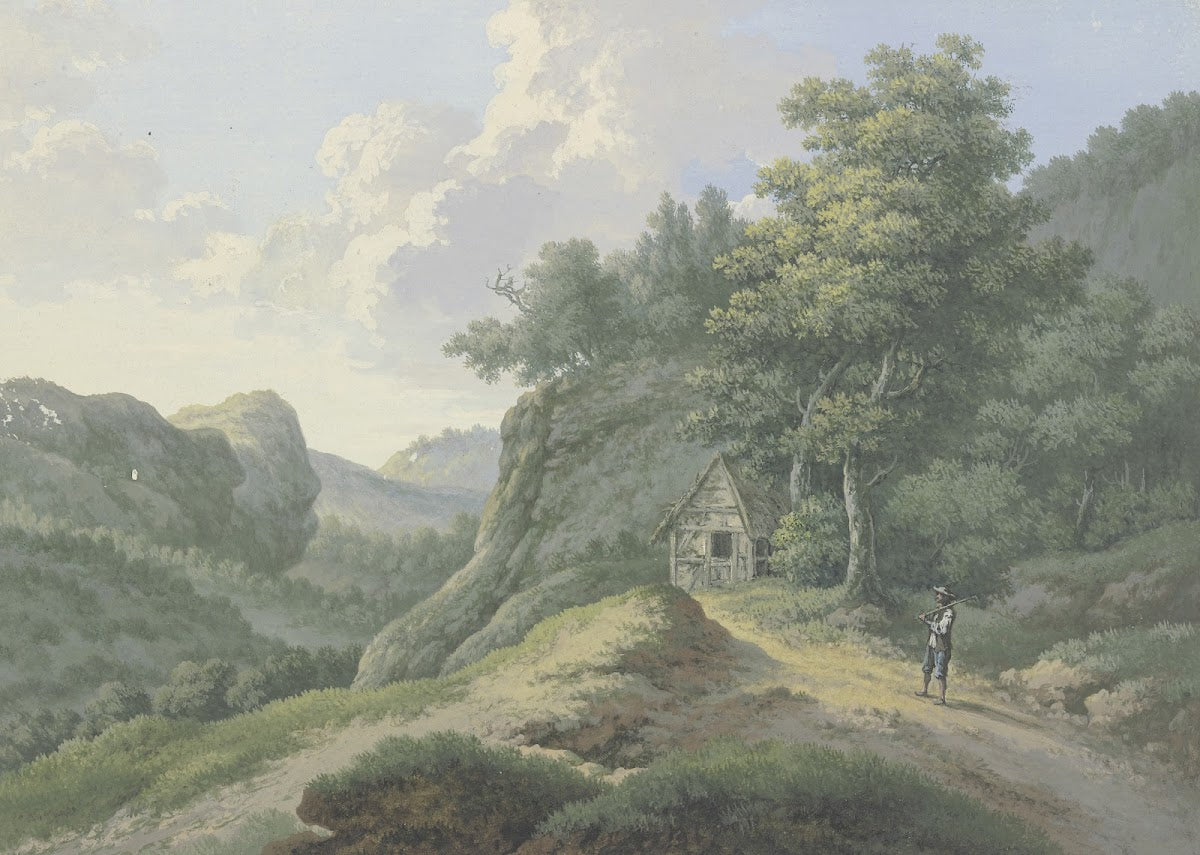 Waldige Berglandschaft mit Ausblick in ein Tal