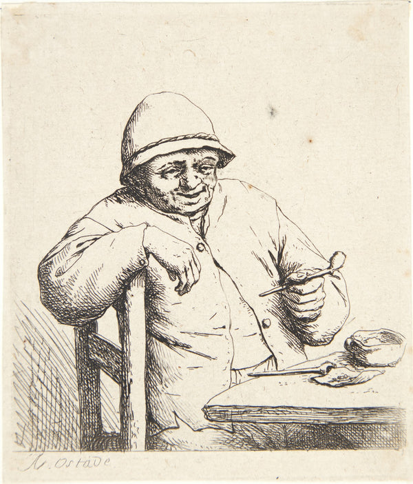 Farmer sitting at a table with a pipe in his hand 1672