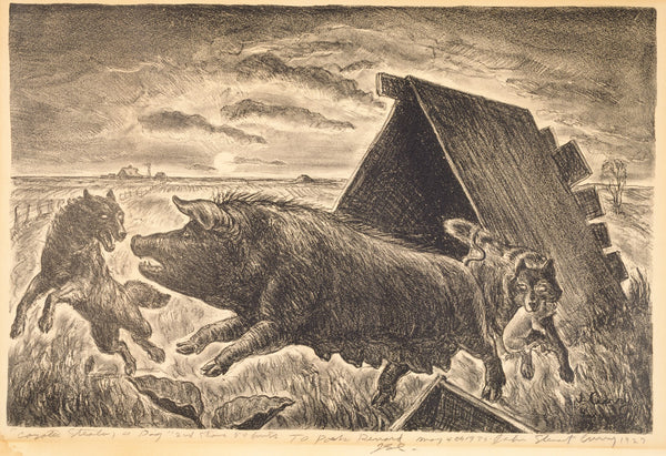 Coyotes Stealing a Pig 1927