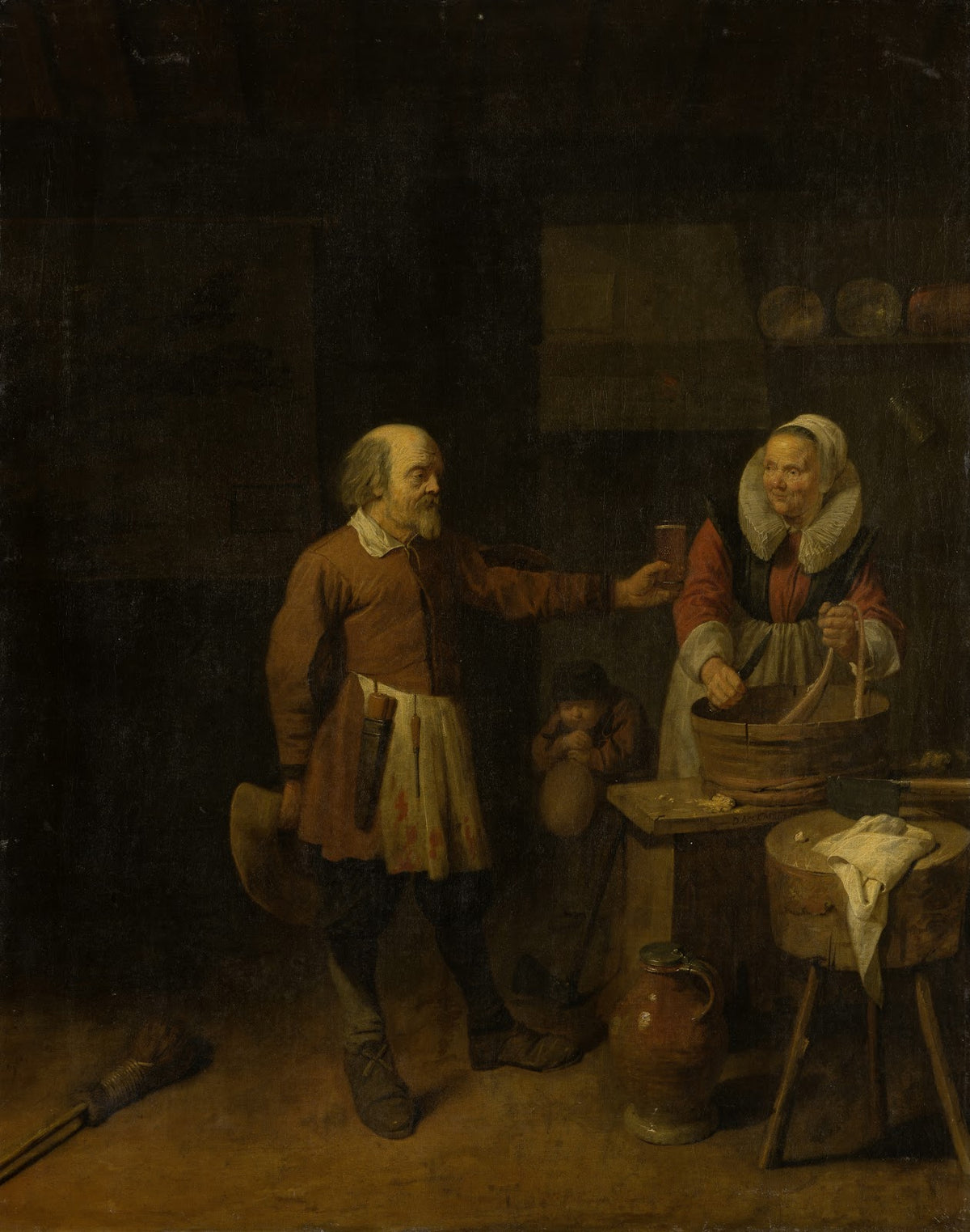 A Butcher Offering a Woman a Glass of Beer 1639
