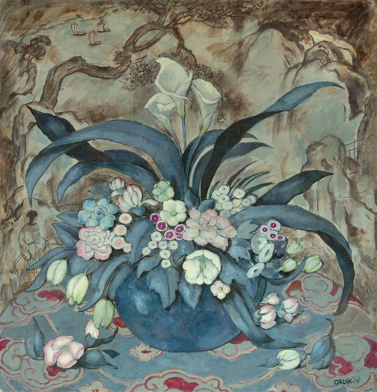 Large Flore Still Life in Blue Vase 1914
