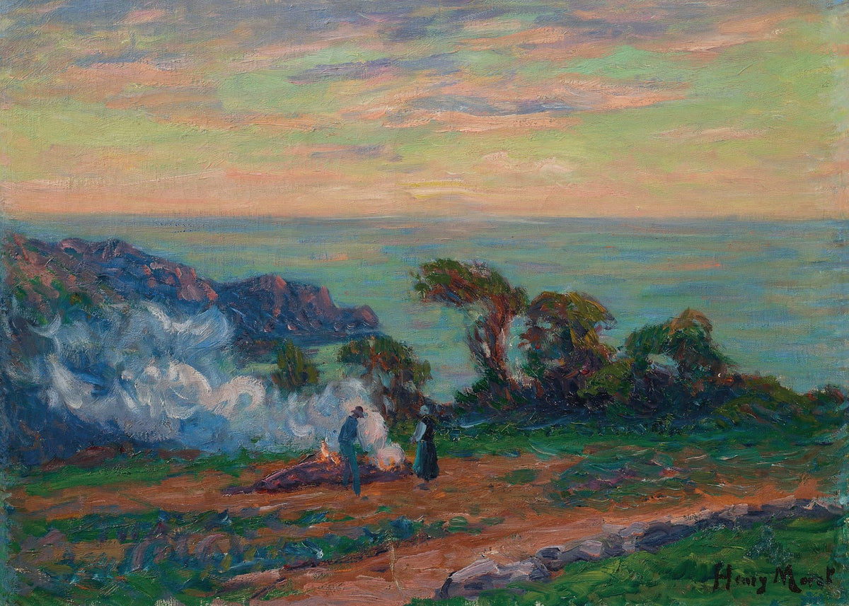 Le brûlage de goémon en bord de mer circa 1912