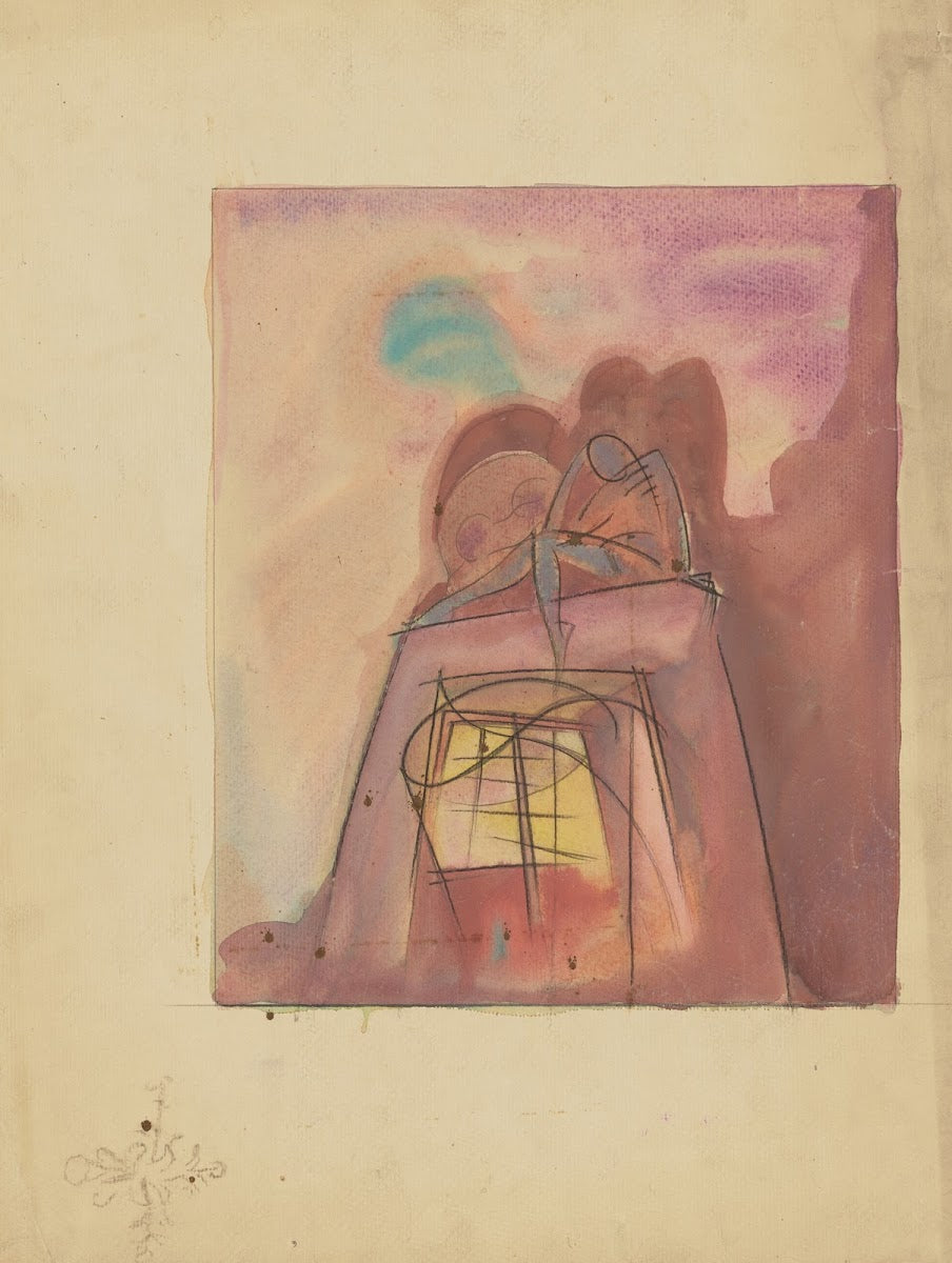 The Machine Age Sketch no 1 Human Figure Seated on Structure with Window 1934 19