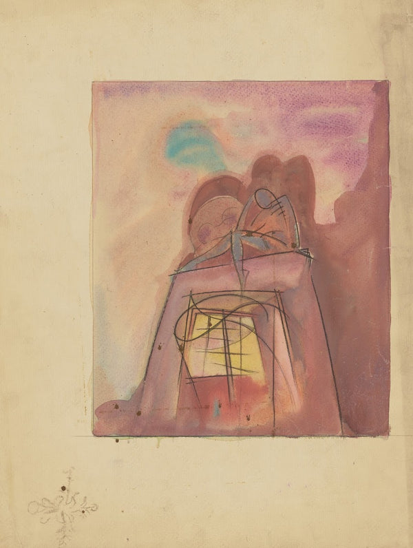 The Machine Age Sketch no 1 Human Figure Seated on Structure with Window 1934 19