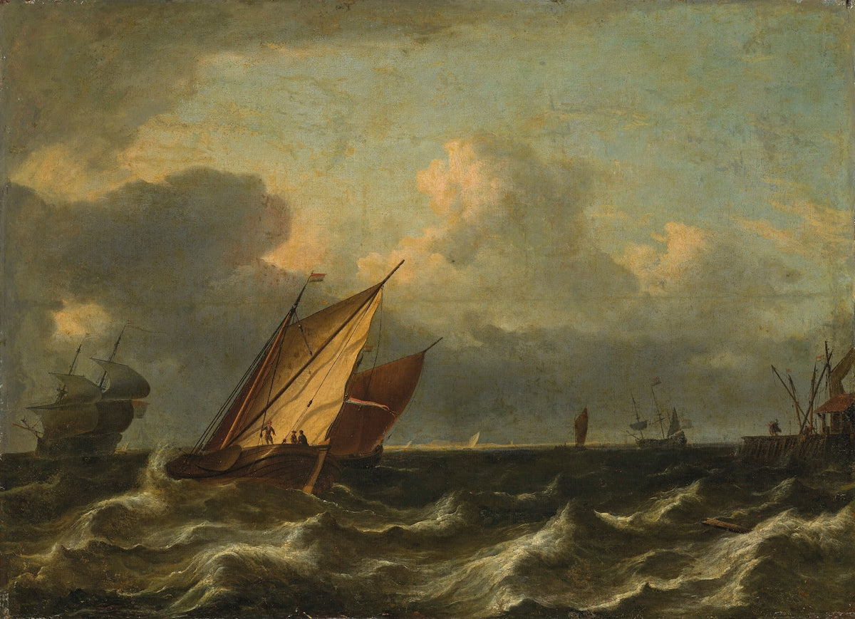 Vessels sailing in choppy waters near a port