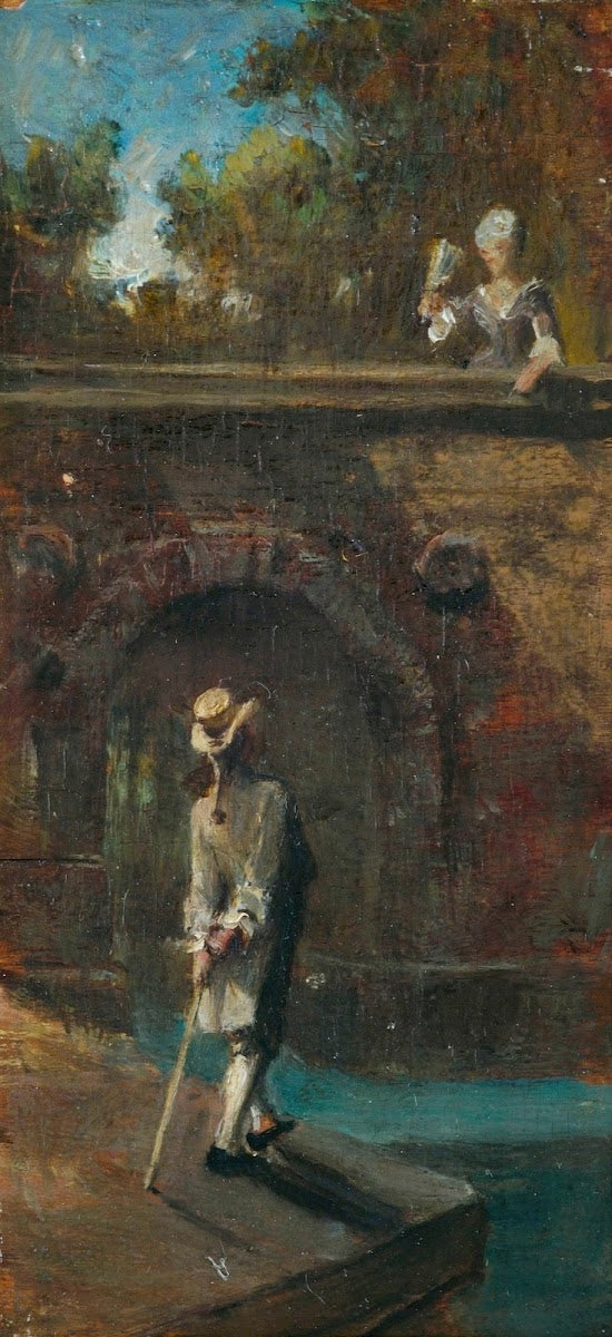 Gallant scene at a river bridge