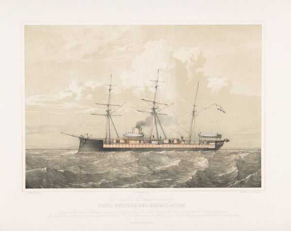 Ramtorenschip Prins Hendrik der Nederlanden varend op zee ZM Ramtorenschip Prins