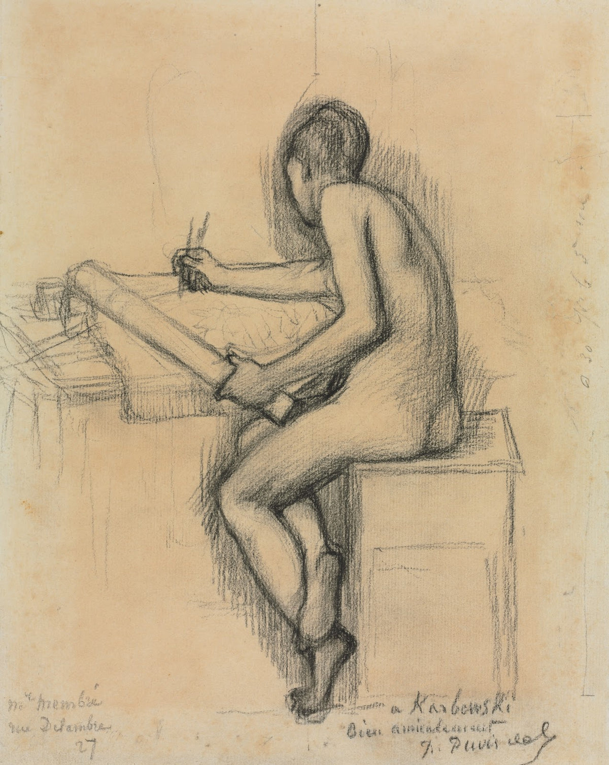 Study of a Seated Nude Female Model Drawing c 1888 1898