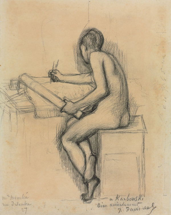 Study of a Seated Nude Female Model Drawing c 1888 1898