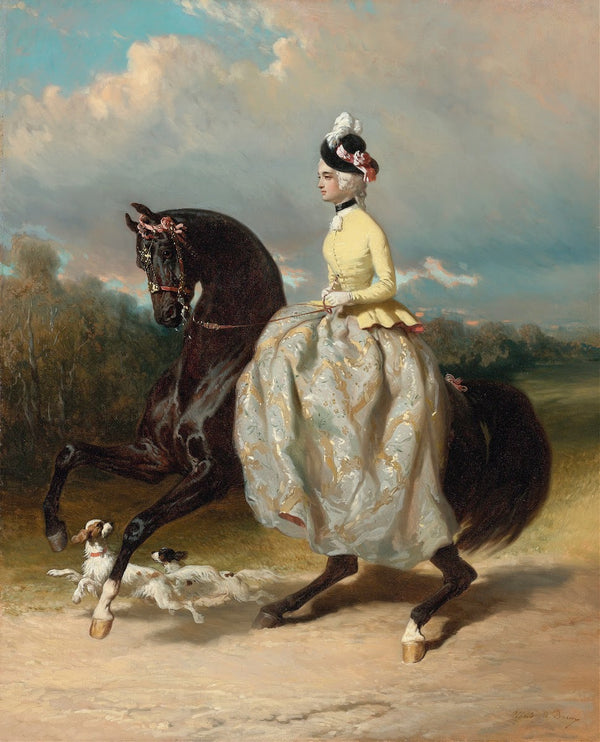 Femme En Costume Marie Antoinette Sur Un Cheval Caracolant