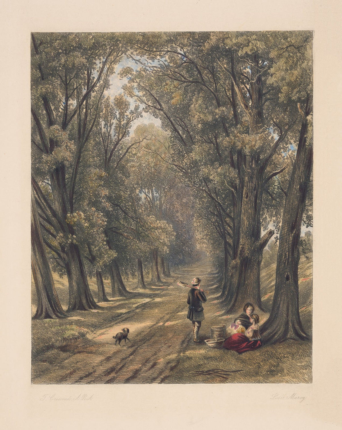 Landscape with tree lined country road Thomas Creswick 1850