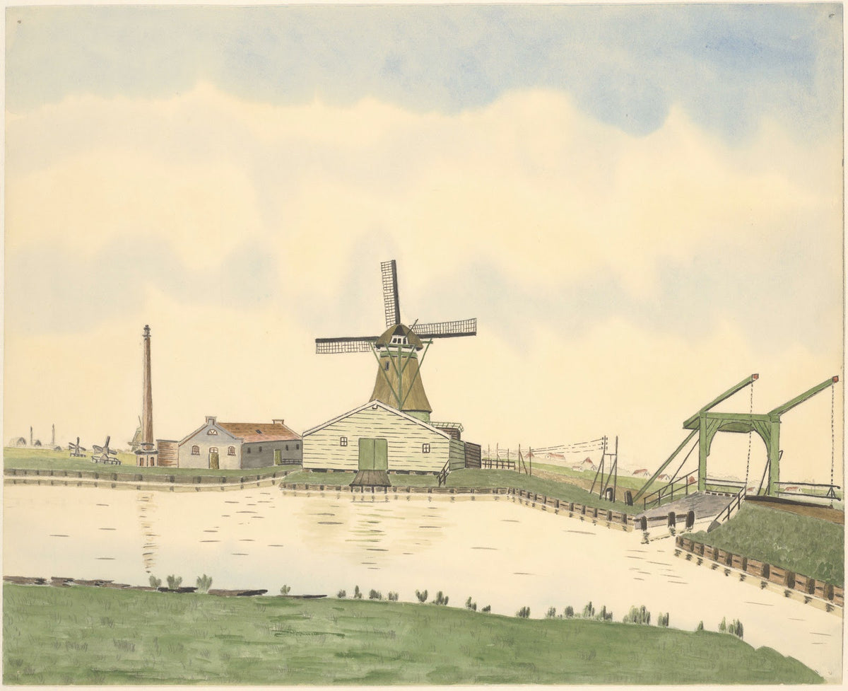 Papiermolen De Schoolmeester aan het Guispad nu Guisweg 28 met rechts een ophaal