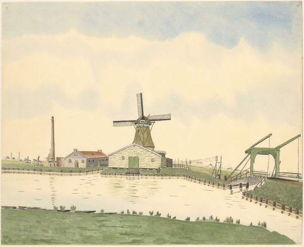 Papiermolen De Schoolmeester aan het Guispad nu Guisweg 28 met rechts een ophaal