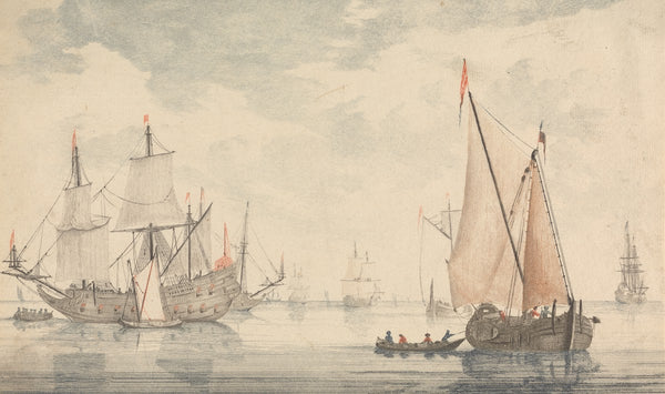 Zeegezicht met Fregat en Zeilschepen 1688 to 1698