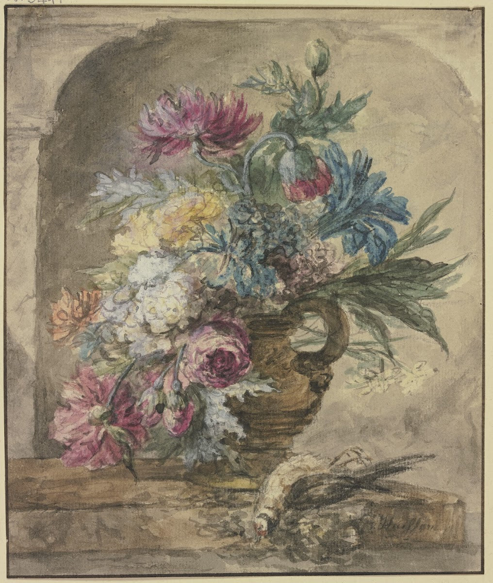 Blumenbouquet dabei ein toter Vogel