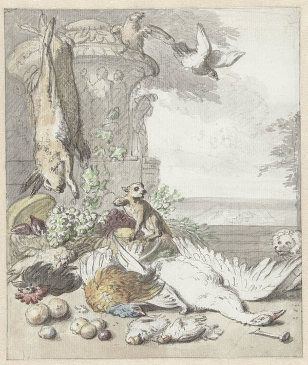 Dood wild een aap een hond en enige vogels 1650 1719
