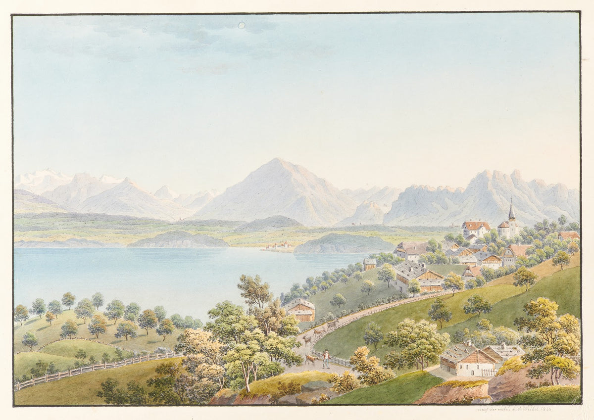 Vue dessiné depuis le Village de Sigriswil audessus du Lac de Thoune