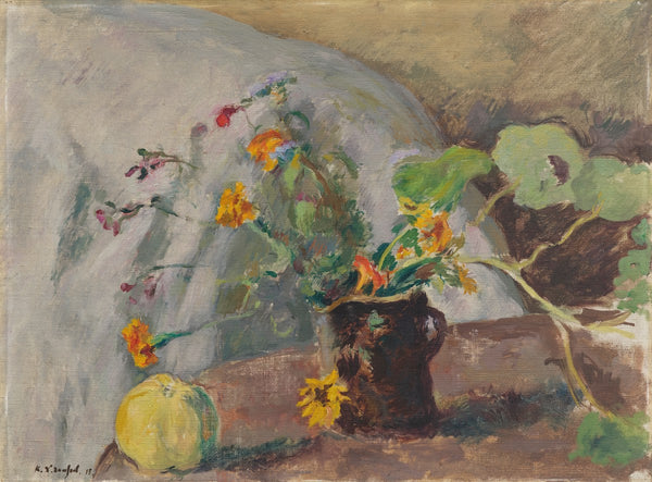 Pomme et bouquet de fleurs 1915