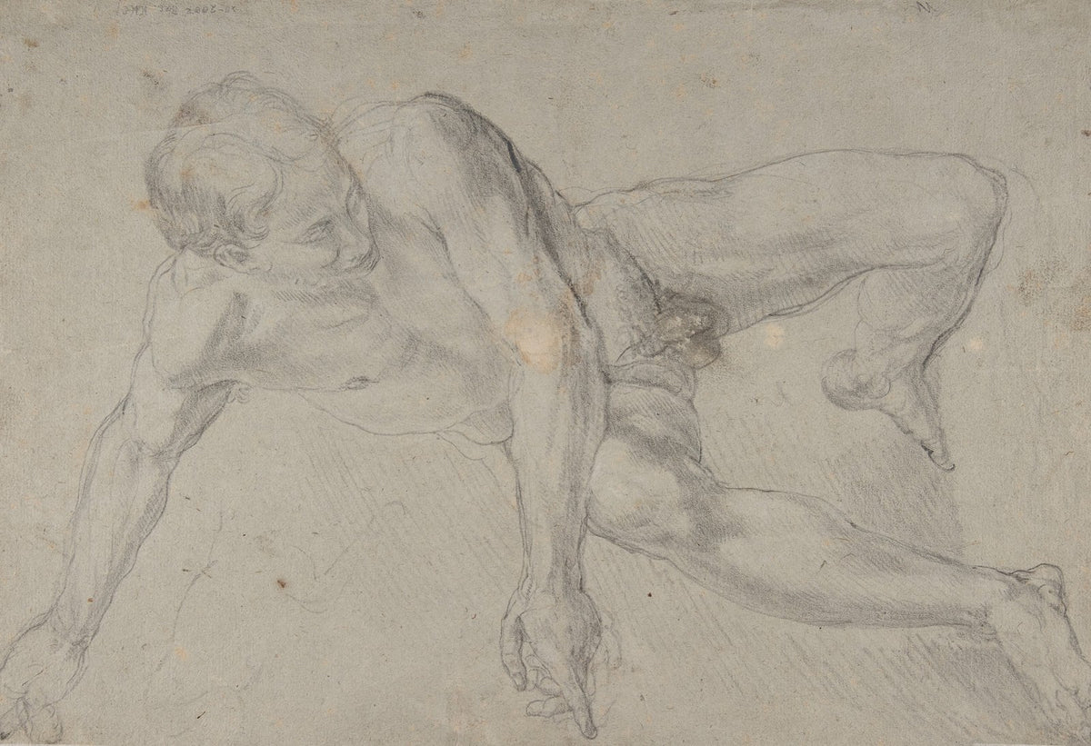 Study of a Kneeling Nude Male Figure late 17th18th century