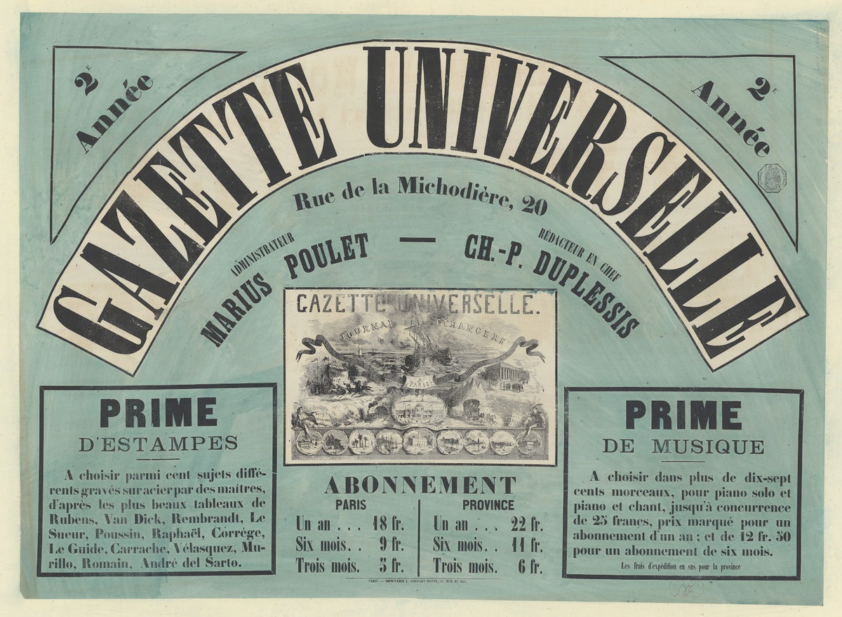 Gazette universelle rue de la Michodière 20 1867