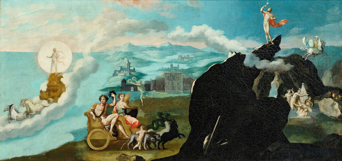 Allegory of summer with godson the mount olympe circa 1600