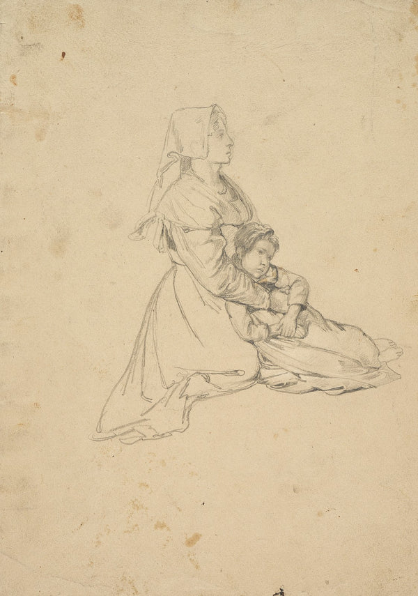 Kneeling Italian girl holding her daughter before 1834