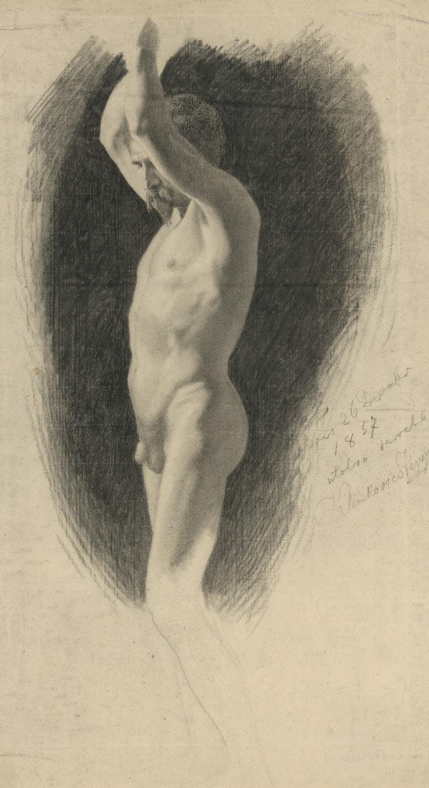 Nude with raised hands