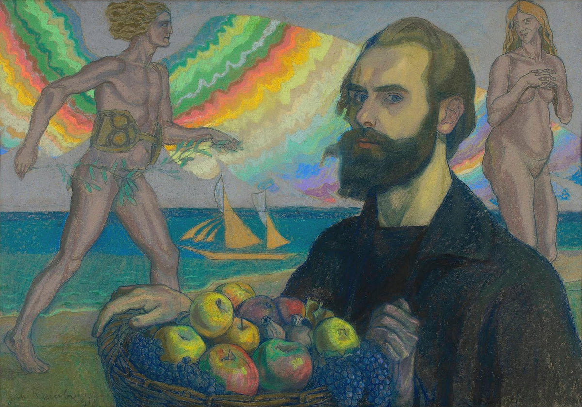 Autoportret z koszem owoców na tle morza 1918