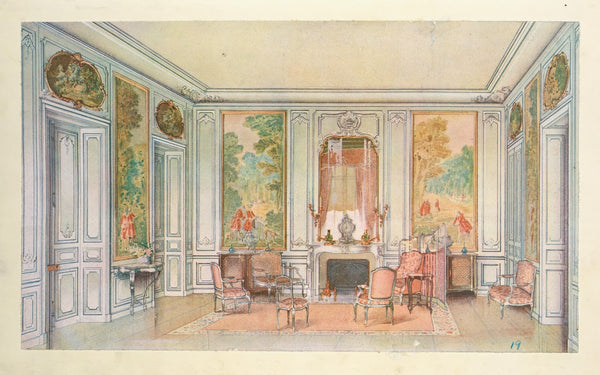 Salon Louis XV peint en gris vert 1907