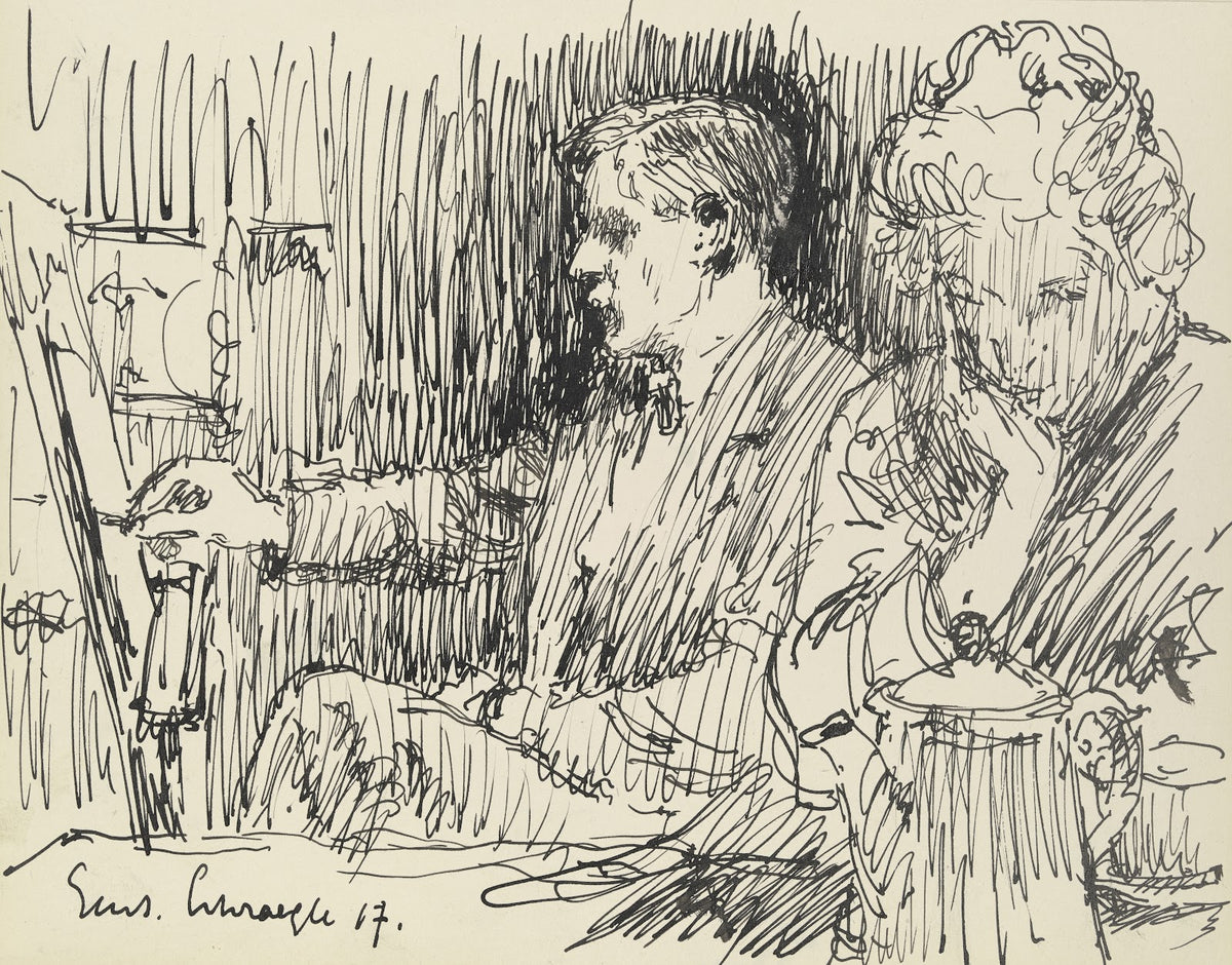 Draughtsman and lady at the table 1917