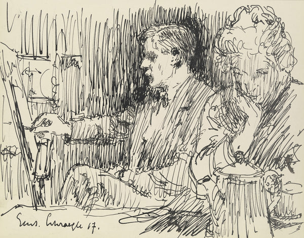 Draughtsman and lady at the table 1917