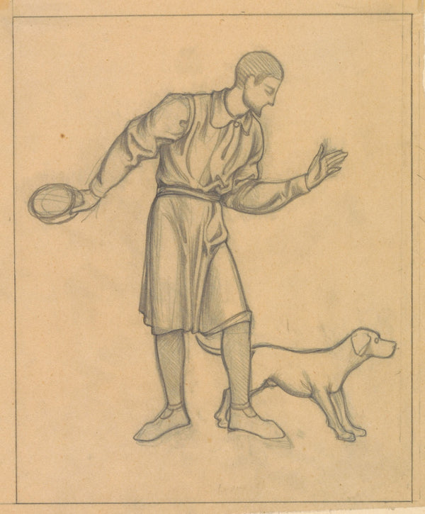 Ontwerp voor wandschildering in de Beurs van Berlage staande man met hond 1869