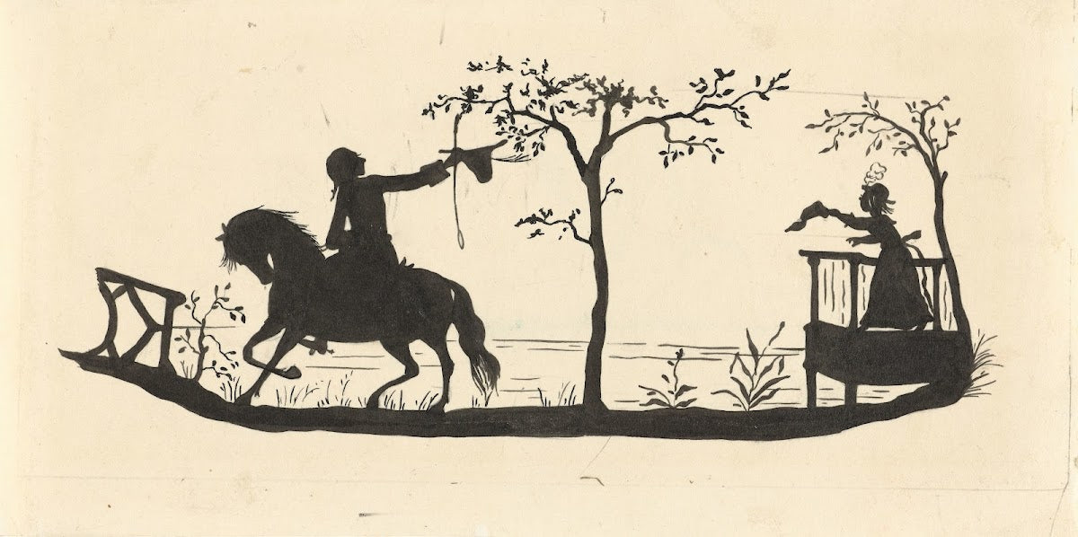 Silhouet van de man die het huis met zijn dochter verlaat 1884 1917