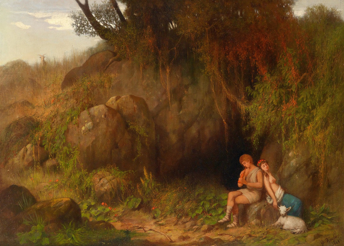 Romantische Szene mit Hirtenpaar 1868
