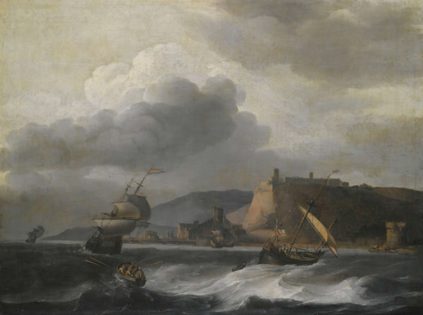 Shipping off a coast in choppy water