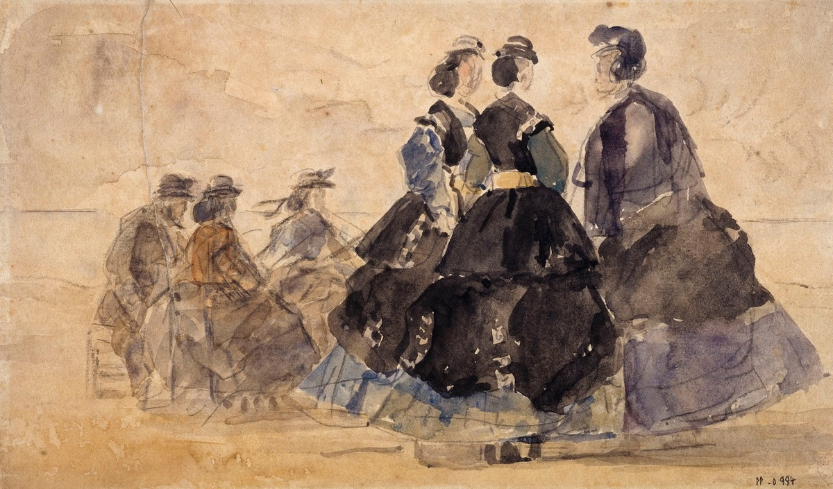 Femme assise et divers personnages au bord de la mer 1865 1870
