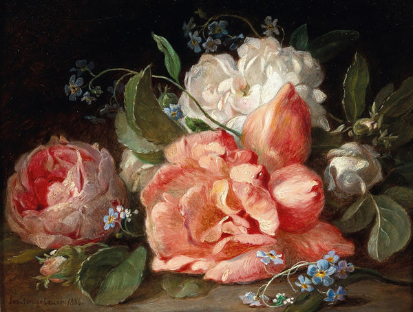 A Bouquet of Flowers with Roses and Forget Me Nots 1886