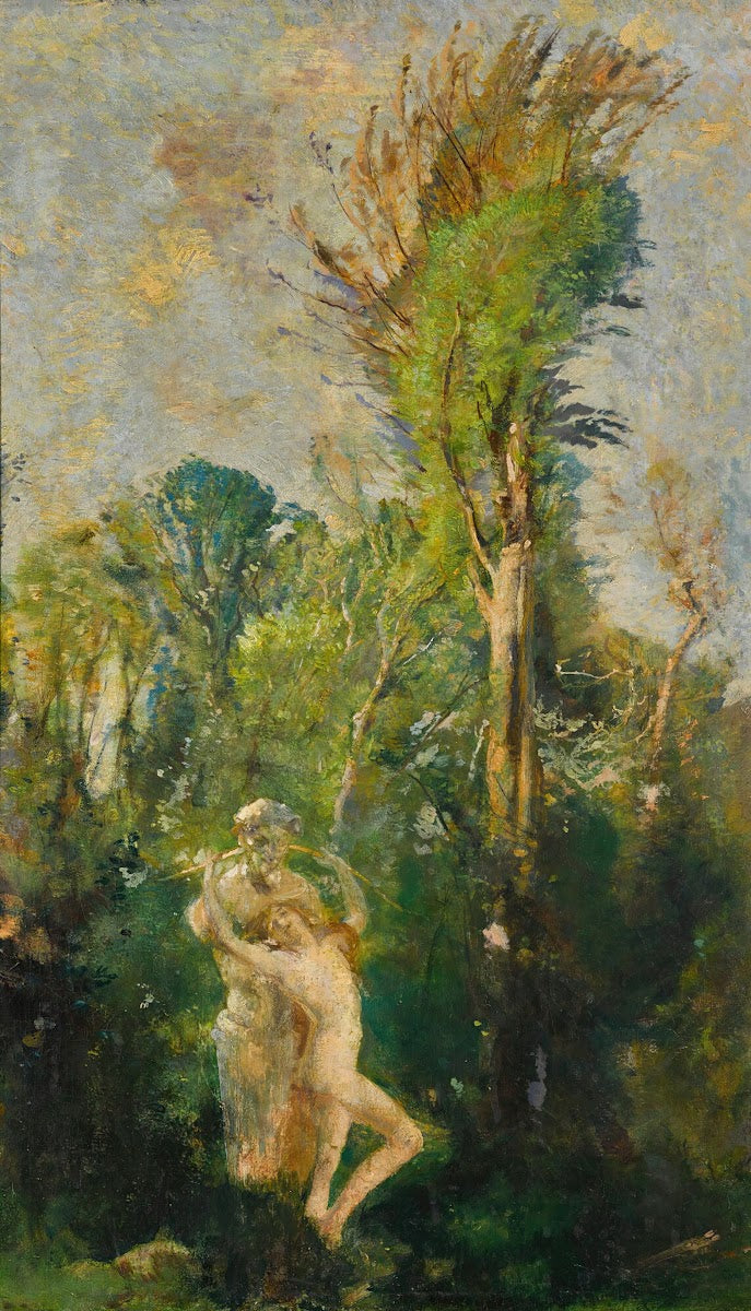 A Wood Nymph With A Statue Of Pan