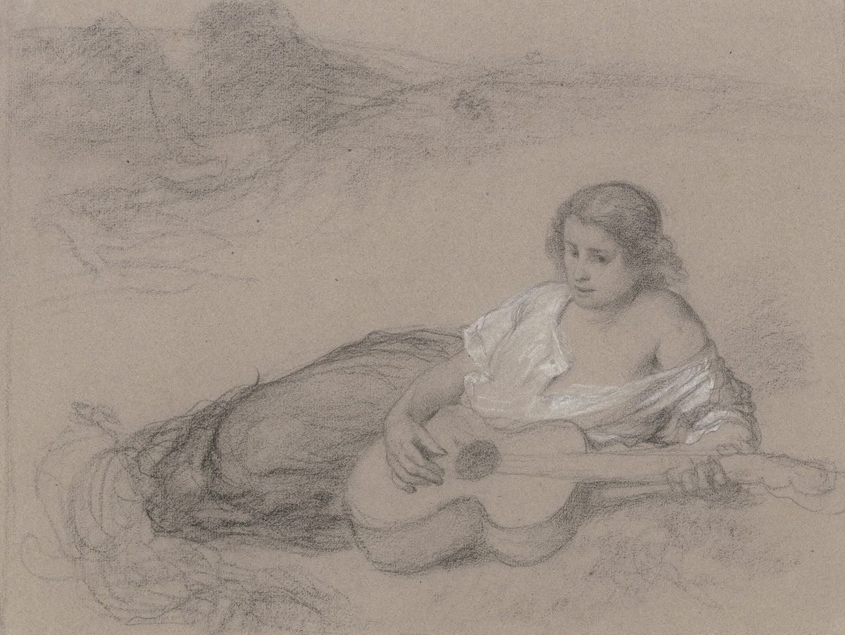 Lagernde junge Frau mit Gitarre