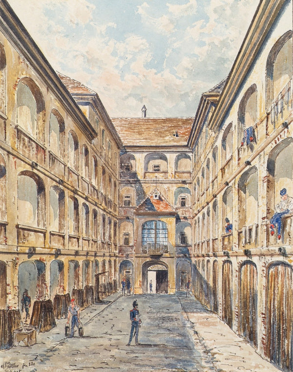 Der erste Hof der Salzgries Kaserne in Wien 1880