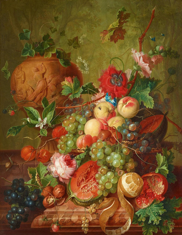 Früchtestillleben mit Tonvase 1779